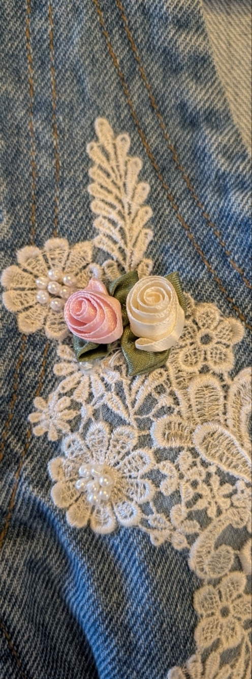 KAREN KANE Vintage Romantic Laced Beaded Embroidered Denim Vest Size 12 - Picture 5 of 10